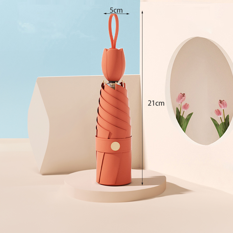 Dù gấp gọn chuôi hoa Tulip. Chống tia UV vượt trội với lớp phủ UPF50+, ngăn chặn đến 99% tia cực tím. In logo theo yêu cầu