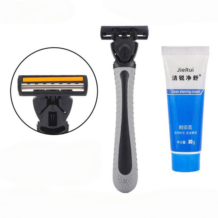 Dao cạo râu 3 lưỡi thủ công. Bộ sản phẩm kèm kem cạo râu, được thiết kế với lưỡi dao 3 lớp, thuận tiện hơn khi sử dụng. In logo theo yêu cầu