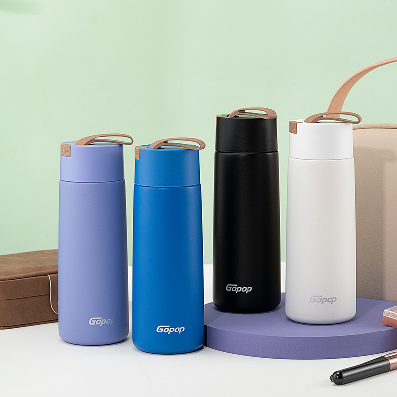 Bình giữ nhiệt mini 350ml với quai xách silicon. In Logo theo yêu cầu. Giữ nước, trà hoặc cà phê nóng/lạnh, tiện lợi khi mang đi làm, học tập, du lịch