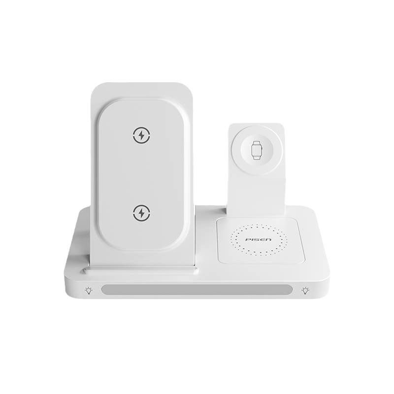 Bộ sạc đa năng 3 trong 1 Pisen. Trạm sạc không dây cho nhiều thiết bị: điện thoại, đồng hồ, tai nghe. In logo theo yêu cầu