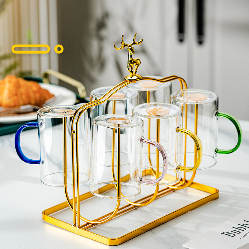 Bộ 6 ly thuỷ tinh chịu nhiệt tay cầm có mà. Bộ gift set quà tặng doanh nghiệp in logo theo yêu cầu. Giá cạnh tranh. Bộ ly kèm khay up sang trọng