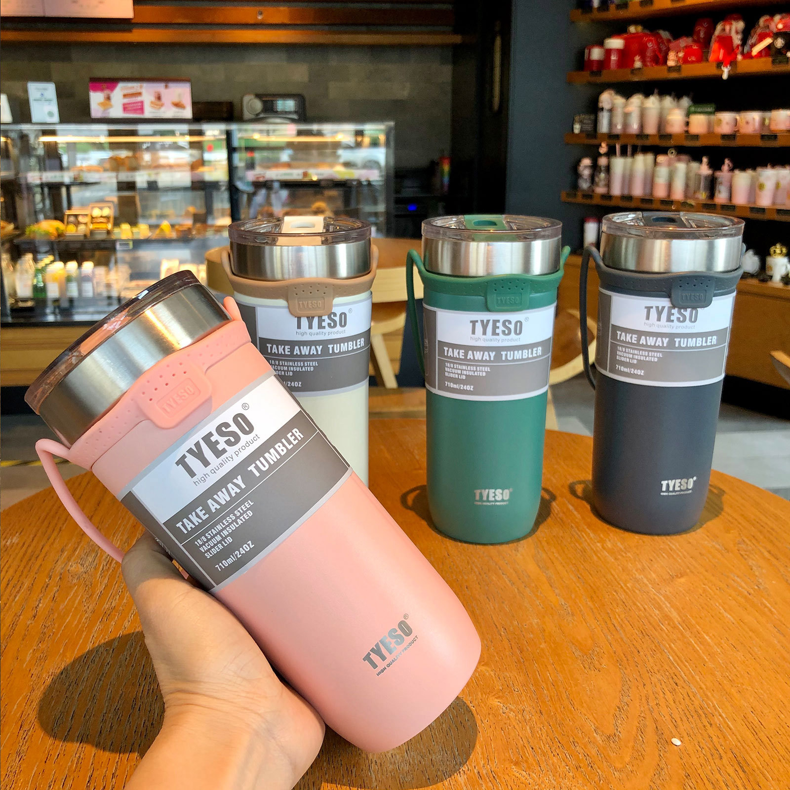 Ly giữ nhiệt tyeso có quai silicon tiện lợi, hiện đại, giữ nhiệt tốt, món quà tặng in logo lý tưởng cho doanh nghiệp, hội nghị, sự kiện