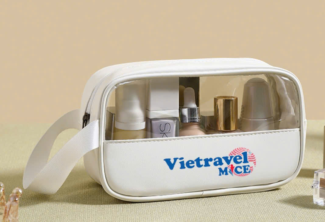 TÚI ĐỰNG MỸ PHẨM TRONG SUỐT TÔNG MÀU PASTEL in logo