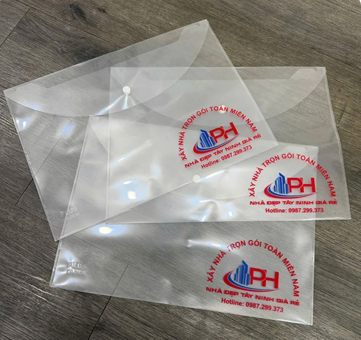 Bìa nút nhựa A4 trong suốt in logo